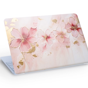 Sticker autocollant Peau d'ordinateur portable fleurs or rose, sticker fleurs Macbook pour ordinateur portable - dimension personnalisée