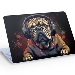 Adesivo de decalque de pele para laptop de DJ Bulldog Dog, decalque de pele para laptop de DJ de cachorro fofo - tamanho personalizado