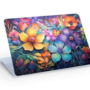 Capa para laptop com flores coloridas, capa para Macbook com flores selvagens coloridas, adesivo decalque para capa de laptop - tamanho personalizado