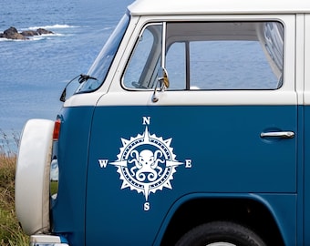 Octopus Compass Vinyl Decal, Sailor Rose Sticker, Adventure Truck Laptop Car Graphic
