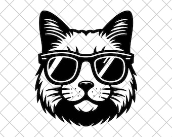 CAT Vinyl Decal Sticker, Cat With Sunglasses Car Decal, Cat Laptop Stickers, Cool Cat Sticker - Custom Size and Color