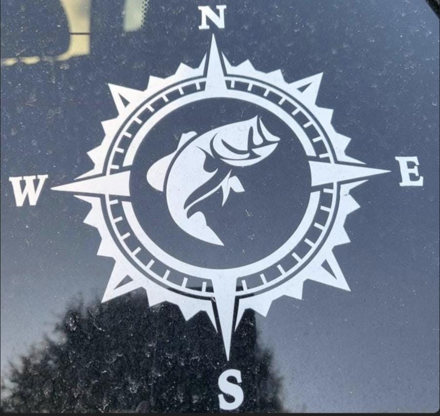 Compass Sailing Racing Sticker Fishing Compass Vinyl Decal Sticker, Compass Rose, Mountain Decal ...