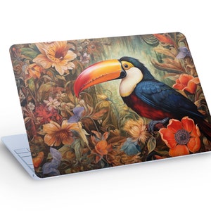 Beau sticker autocollant TOUCAN pour ordinateur portable, sticker pour ordinateur portable fleurs toucan - dimension personnalisée