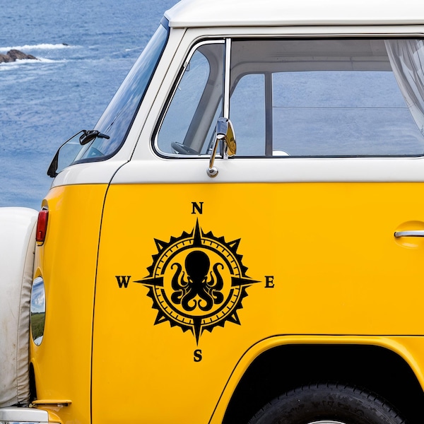 Octopus Compass Vinyl Decal Sticker, Compass Rose, Sailor Decal, Truck Decal, Laptop Stickers, Decal for Adventure cars, Octopus Car Decal