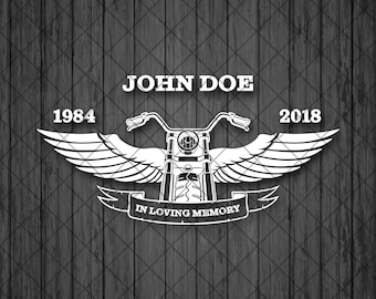 In Loving Memory Motorcycle Wings Vinyl Decal Sticker, Window Decal, Car Truck Decal, Biker Decal - Personalized Custom Color and Size