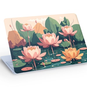 Decalcomania della pelle del computer portatile con fiori d’acqua di loto, giglio d’acqua moderno, decalcomania della pelle per laptop con fiore di loto, giglio d’acqua, dimensione personalizzata
