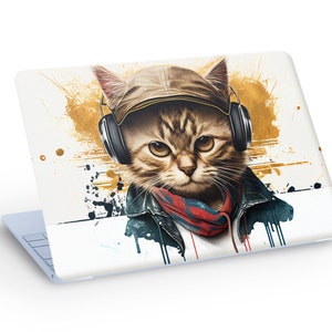 Cute CAT With Headphones LAPTOP SKIN Decal Sticker, Cute Cat Laptop Skin Decal - Custom Size
