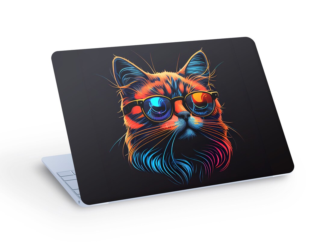 Cool CAT With Glasses LAPTOP SKIN Decal Sticker, Cute Cat Laptop Skin ...