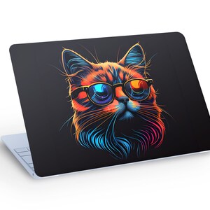 Cool CAT With Glasses LAPTOP SKIN Decal Sticker, Cute Cat Laptop Skin Decal - Custom Size
