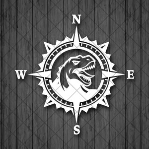 Dinosaurus kompas vinyl sticker sticker, kompas roos, T-REX sticker, vrachtwagen sticker, laptop stickers, sticker voor populaire 4x4 voertuigen, Raptor sticker