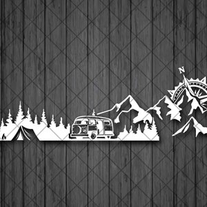 Treeline and Mountain COMPASS CAMPING Van Vinyl Decal Sticker, Camping Mountain and Treeline 4x4 Off Road Vinyl Decal Sticker, Caravan 4x4