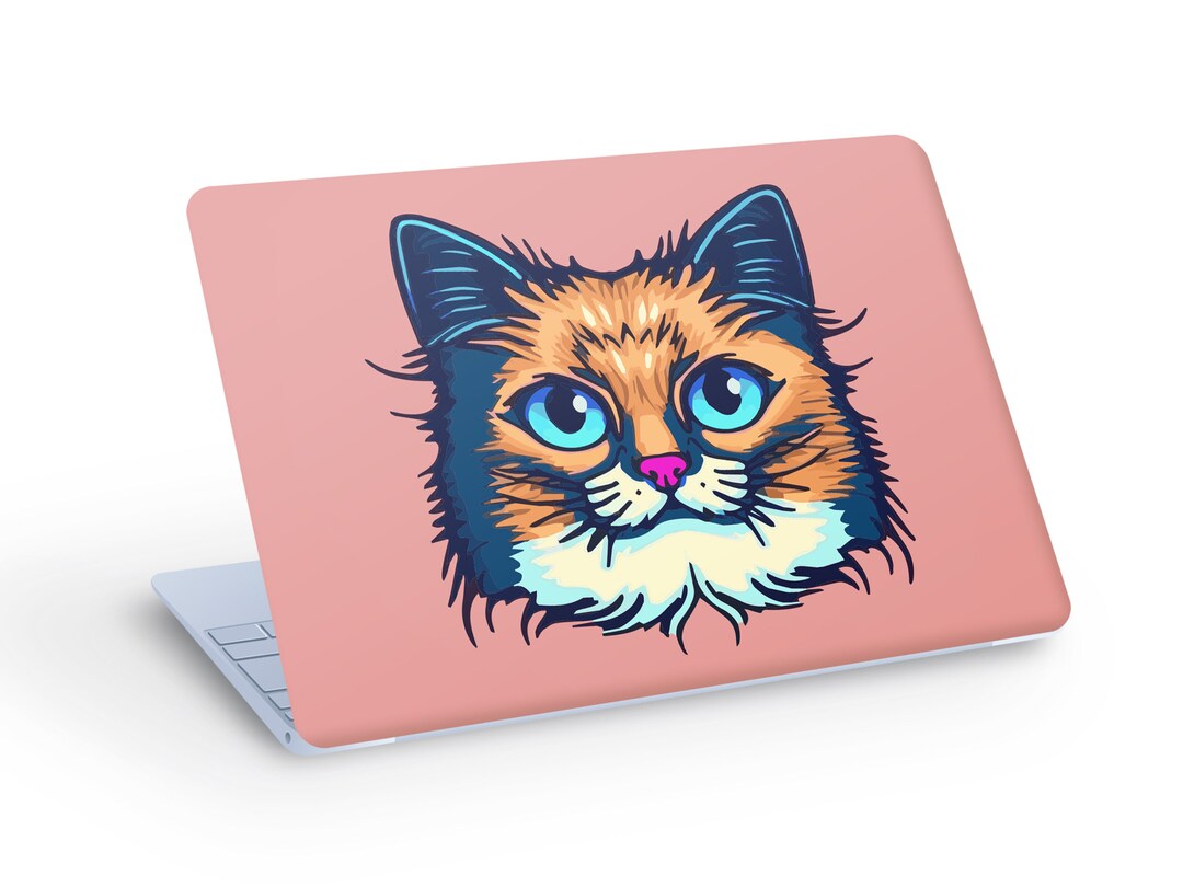 Cute CAT LAPTOP SKIN Decal Sticker, Colorful Cat Laptop Skin Decal ...