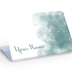 Sticker autocollant nom personnalisé PEAU D'ORDINATEUR PORTABLE MANDALA, belle fleur de mandala sticker peau d'ordinateur portable texte personnalisé - dimension personnalisée