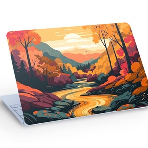 Autumn Landscape LAPTOP Skin Decal Sticker, Mountain Forest River Landscape Laptop Skin Decal - Custom Size