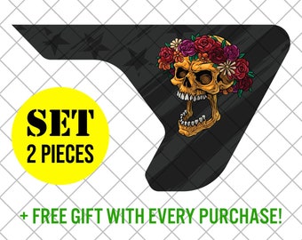 Colorful Printed Skull Flowers Fender Vent Vinyl Decal Sticker, JL / JLU / JT Skull Flowers Fender Vent Decal Set, Pair Decals