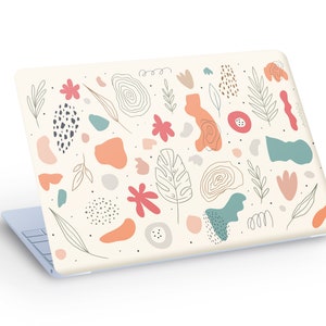 Sticker autocollant pour ordinateur portable moderne abstrait feuilles et fleurs, sticker pour ordinateur portable bohème fleurs abstraites plantes - dimension personnalisée