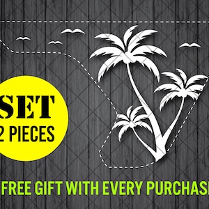 Palm Trees Beach Hawaiian Fender Vent Vinyl Decal Sticker, JL / JLU / JT Fender Vent Decal Set, Pair Decals (Inverted Version)