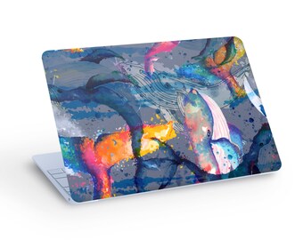 Art WHALES LAPTOP SKIN Decal Sticker, Painted Whales Laptop Skin Decal - Custom Size