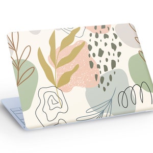Sticker autocollant pour ordinateur portable moderne abstrait feuilles et fleurs, Sticker pour ordinateur portable fleurs abstraites plantes - dimension personnalisée