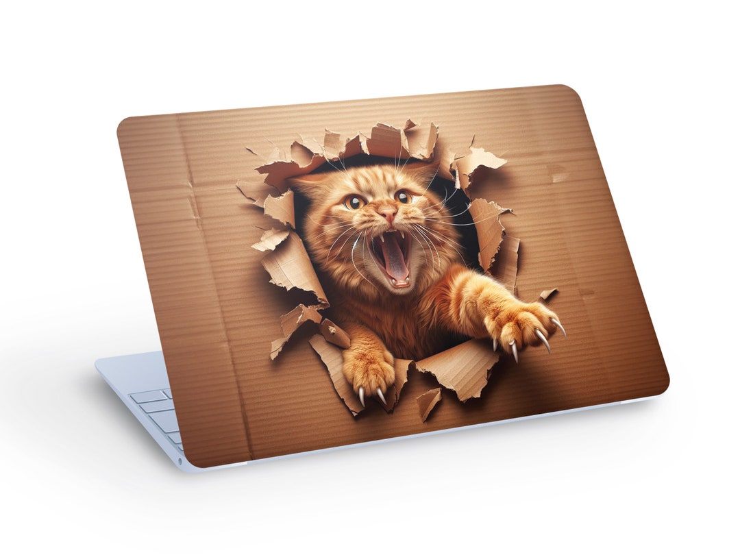 Ginger CAT Peeks Attack LAPTOP SKIN Decal Sticker, Cute Kitten Laptop ...