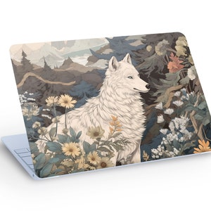 White WOLF LAPTOP SKIN Decal Sticker, Wolf Forest Nature Laptop Skin Decal - Custom Size