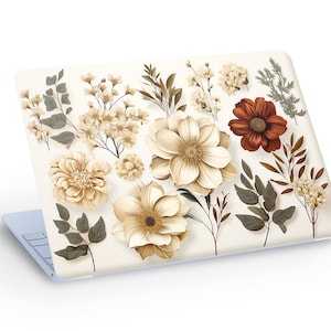 Winter Clipart Wild Flowers Laptop Skin, Macbook Skin, Winter Wild Flowers Unique Design Laptop Skin Decal Sticker  - Custom Size