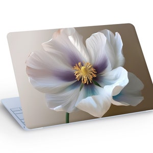 Single White FLOWER LAPTOP SKIN Decal Sticker, Macbook Skin, Close-up Flower Laptop Skin Decal - Custom Size