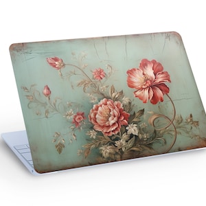 Beutiful Vintage FLOWERS Laptop Skin, Flowers Macbook Skin, Painted Rustic Flowers Laptop Skin Decal Sticker  - Custom Size