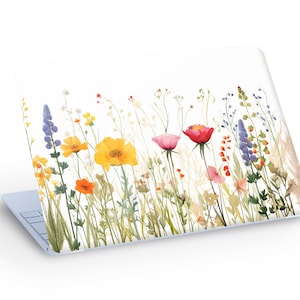 Flores selvagens naturais em fundo branco pele de laptop, pele de Macbook, adesivo de decalque de pele de laptop de flores selvagens naturais - tamanho personalizado