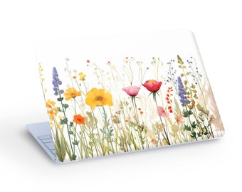 Natural Wild Flowers on White Background Laptop Skin, Macbook Skin, Natural Wild Flowers  Laptop Skin Decal Sticker  - Custom Size