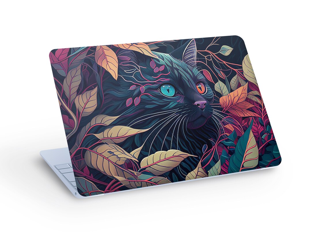Beautiful Floral CAT LAPTOP SKIN Decal Sticker, Flowers & Cat MacBook ...