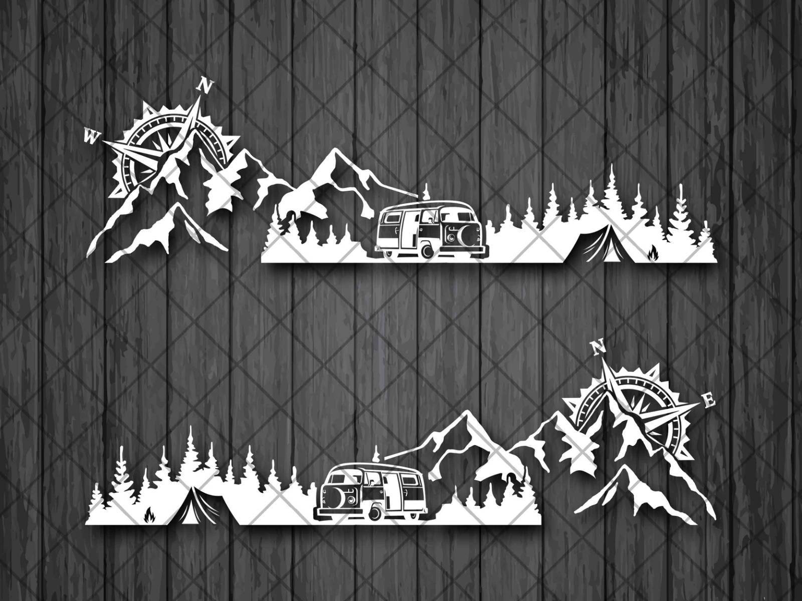 Treeline and Mountain SET COMPASS CAMPING Van Vinyl Decal Sticker ...