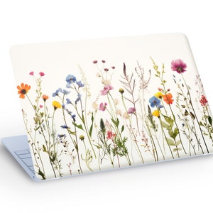 Natural Wild Flowers Laptop Skin, Macbook Skin,Natural Wild Flowers on White Background Laptop Skin Decal Sticker  - Custom Size
