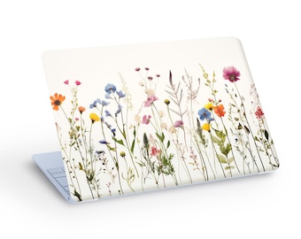 Natuurlijke wilde bloemen laptop skin, macbook skin, natuurlijke wilde bloemen op witte achtergrond laptop skin sticker sticker - aangepast formaat