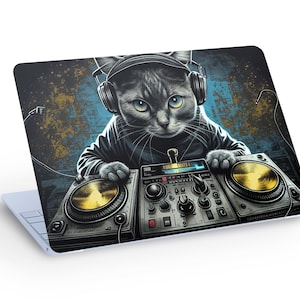 Adesivo de decalque de pele para laptop de DJ Cat, decalque de pele para laptop de DJ de gato fofo - tamanho personalizado
