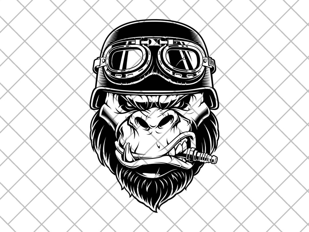Gorilla In Motorcycle Helmet Sticker Decal - 4 Pack For Toolbox, Laptop, Car Bumper