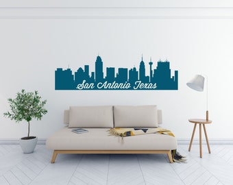 SAN ANTONIO TEXAS Skyline Naklejka ścienna Naklejka z ciętego winylu San Antonio City Dekoracja ścienna Naklejka domowa Sztuka Dekoracja - Niestandardowy kolor i rozmiar