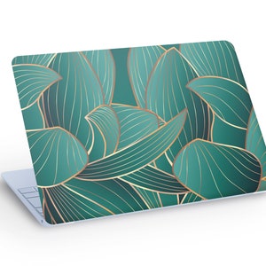 Autocollant de décalcomanie de peau d'ordinateur portable de feuilles de Lotus d'or, décalcomanie de peau d'ordinateur portable de plantes de feuilles abstraites - taille personnalisée