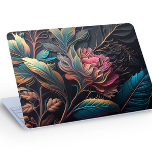 カラフルな抽象的な花のラップトップスキン、花が描かれたMacBookスキン、ラップトップスキンデカールステッカー - カスタムサイズ