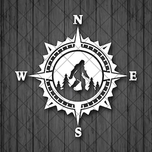 Calcomanía de vinilo de brújula BIGFOOT, rosa de los vientos, calcomanía de SASQUATCH, calcomanía para camión, calcomanía para laptop, calcomanía de Bigfoot, calcomanía para vehículos de aventura