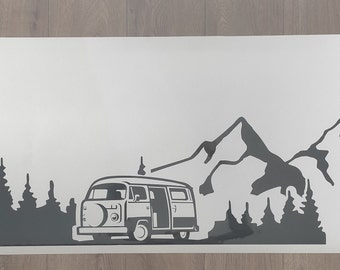 Décalcomanies Vinyle Miroir Mountain Tree Line - Scène Forêt Camping V1 - Pour Voiture, Fenêtre, Mur