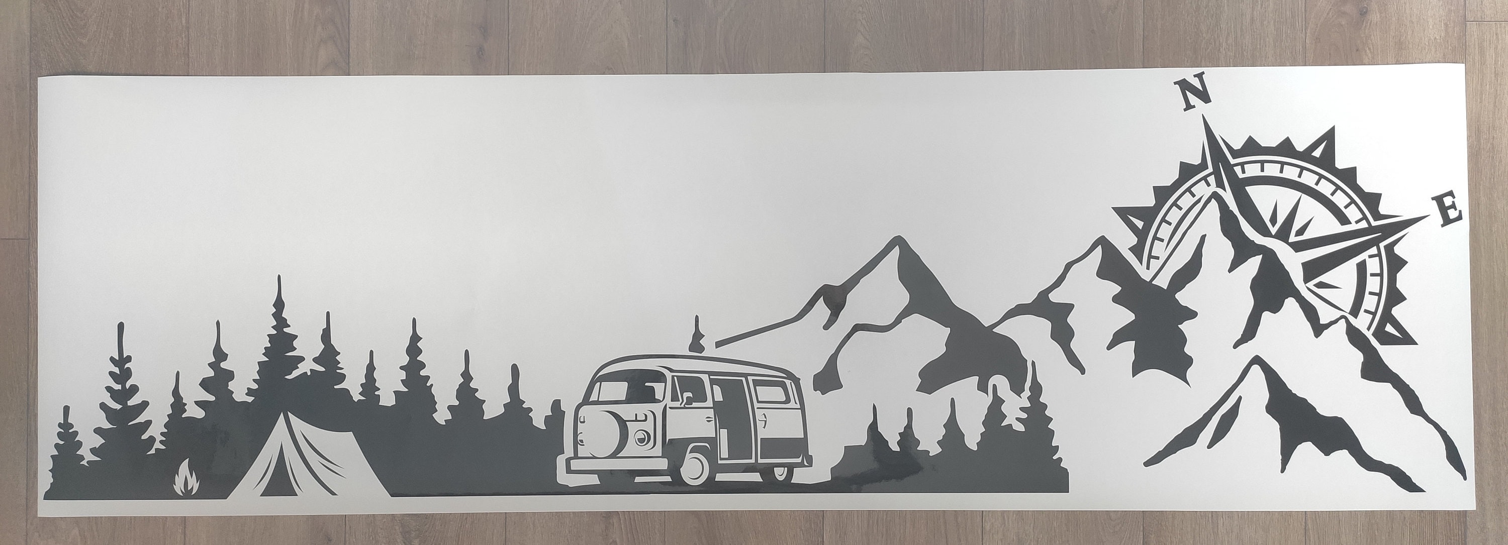 Treeline and Mountain COMPASS CAMPING Van Vinyl Decal Sticker, Camping ...
