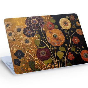 Beutifull FLOWERS Laptop Skin, Flowers Macbook Skin, Painted Flowers On Gold Background Laptop Skin Decal Sticker  - Custom Size