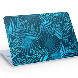 Autocollant de décalcomanie de peau d'ordinateur portable de feuilles tropicales bleues, décalcomanie de peau d'ordinateur portable de plantes tropicales - taille personnalisée