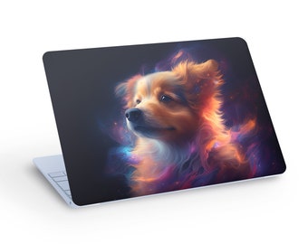 DOG LAPTOP SKIN Decal Sticker, Dog On Black Background Laptop Skin Decal - Custom Size