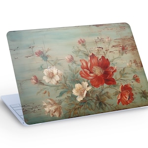 Beutiful Vintage Painted FLOWERS Laptop Skin, Flowers Macbook Skin, Rustic Flowers Laptop Skin Decal Sticker  - Custom Size