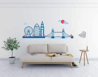 London Skyline Wall Decal Sticker, Cut Vinyl Wall Sticker, London City Wall Decor, Wall Graphic Home Art Decoration - Custom Color and Size