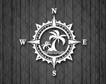 PALMS ISLAND Compass Vinyl Decal Sticker, Compass Rose, Vacation Decal, Truck Decal, Laptop Stickers, Summer, Decals for off-road SUV&#39;s