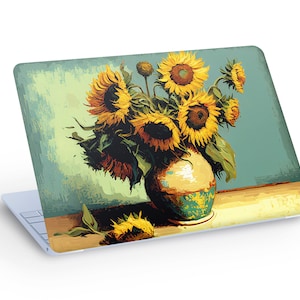 Vase avec sticker autocollant TOURNESOL, peau de Macbook tournesol dans un vase, sticker peau d'ordinateur portable tournesols peints - dimension personnalisée