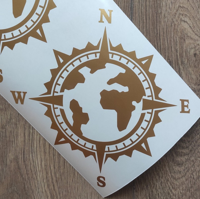 World Map Compass Vinyl Decal Sticker, Compass Rose, Mountain Decal ...